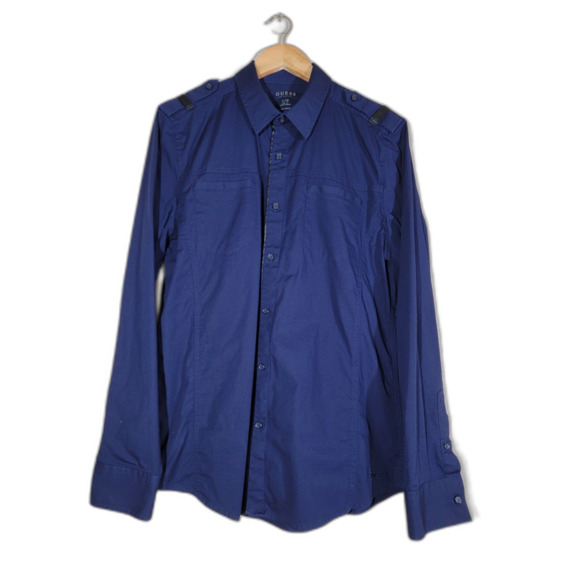 Guess Other - Guess Men's Navy Blue Long Sleeve Button Shirt - Large